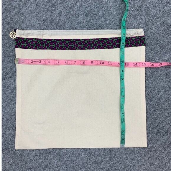 Tory Burch Dust Bag 14.5 in x 12 in Canvas Drawstring Strap Geometric Trim Charm - Picture 4 of 9